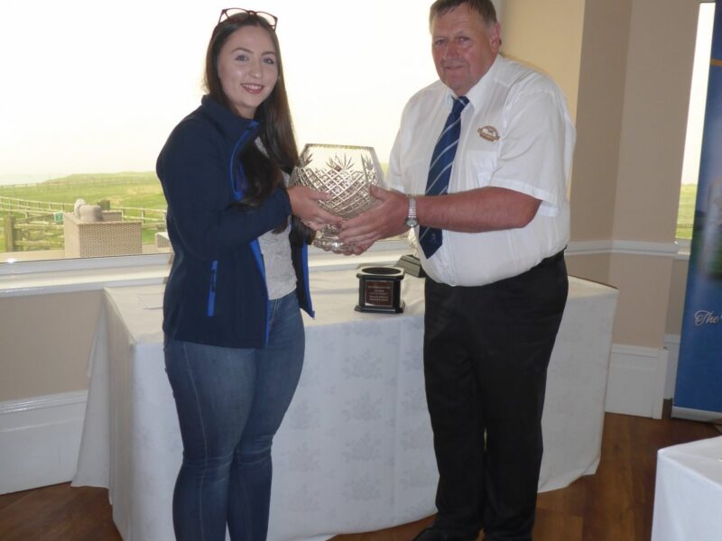 Evie Tomlinson recieving the Premier Breeder Exhibitor award for 2017 and winning the Haresfoot Vase for E T Tomlinson and Son