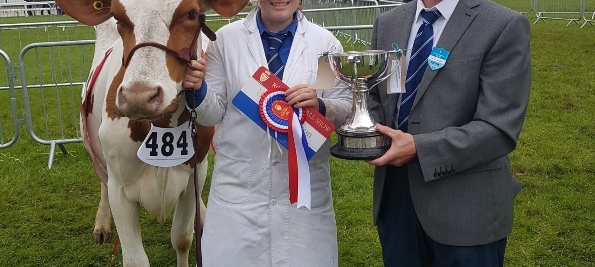 Becky Walters and her Champion Reids Crimson Tulip with Judge Geraint Thomas