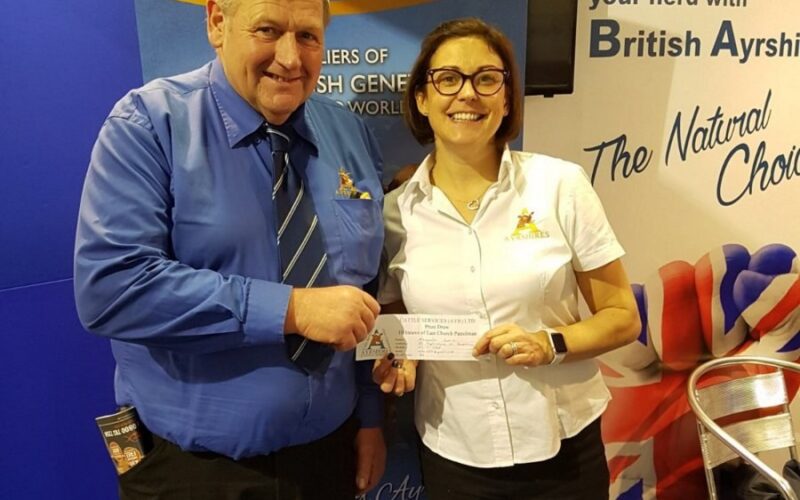 Pictured is Society President Philip Williams and Ayrshire General Manager Claire Kimm, with the winning entry from the prize draw.